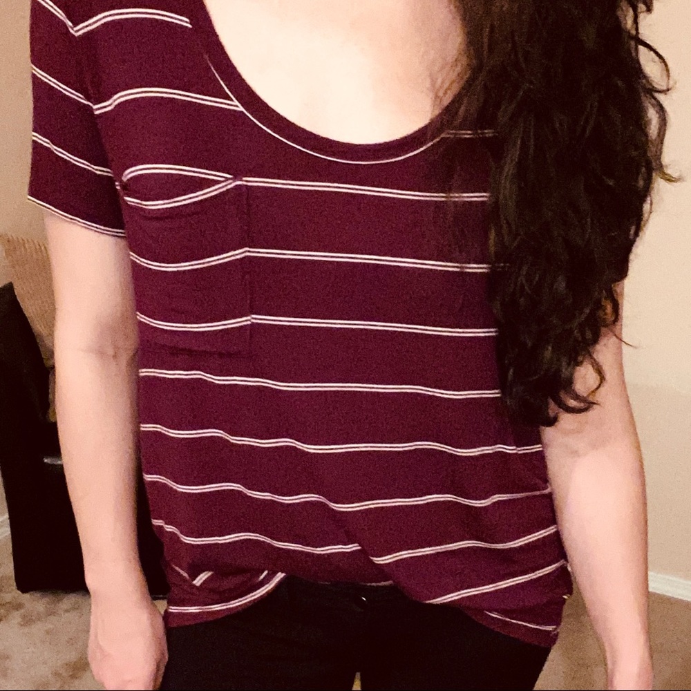 Deep Red SO Striped Scoop Neck Pocket Tee S EUC
